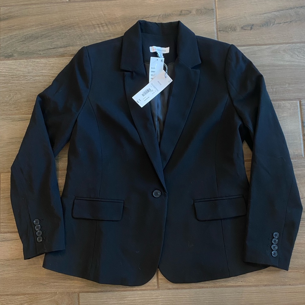 Liz Claiborne Flattering Women's Black Blazer Suit Jacket New Petite 12P